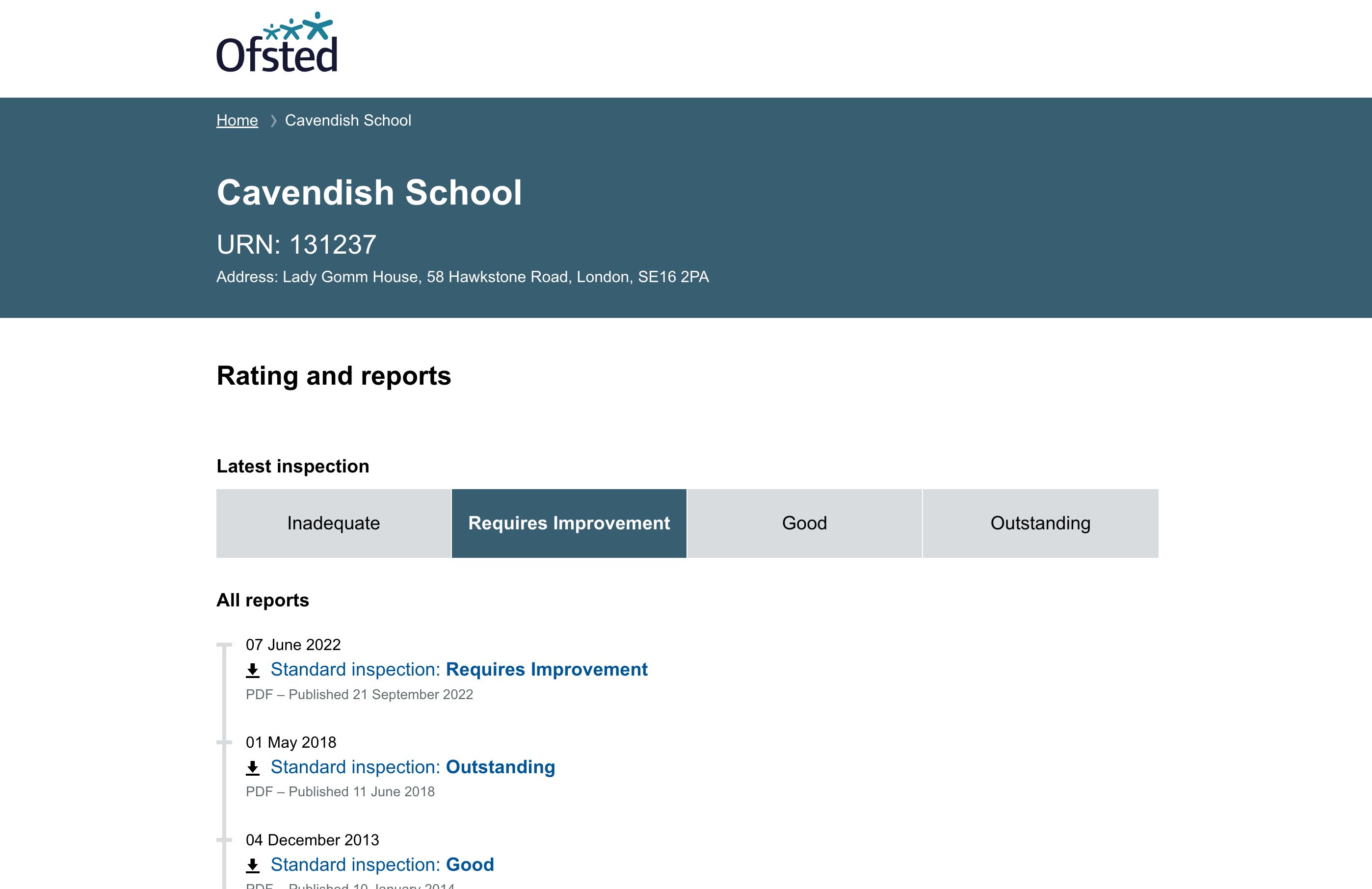 Cavendish School - Ofsted